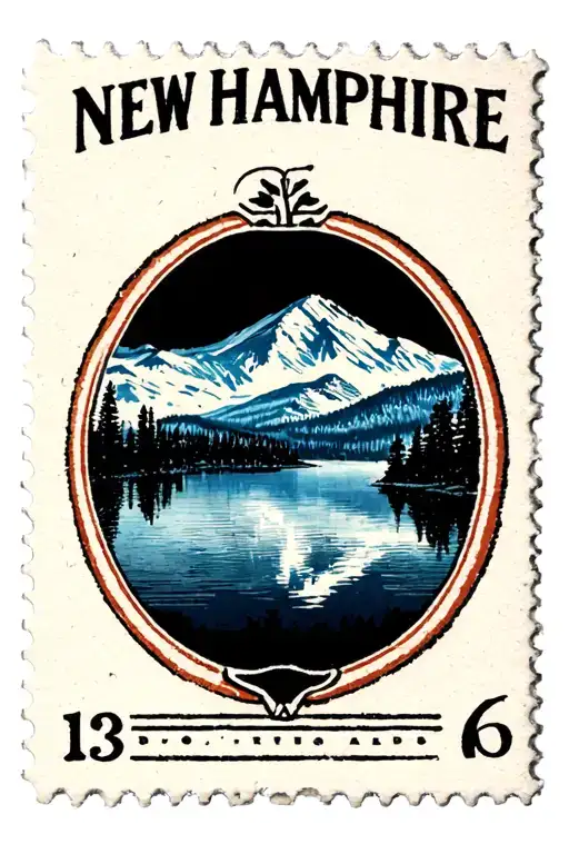 Postal Stamp With New Hampshire Mountains Silouette