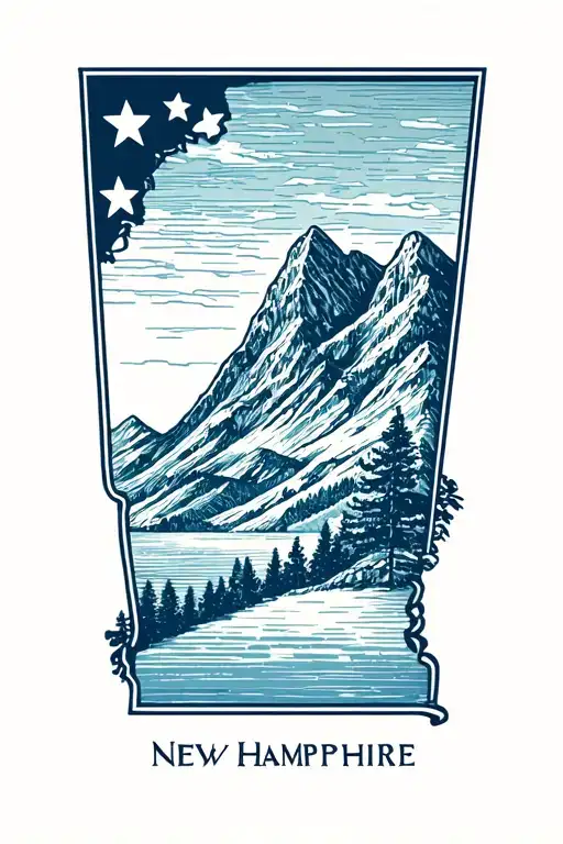 Postal Stamp With New Hampshire Mountains Silouette Fine Line