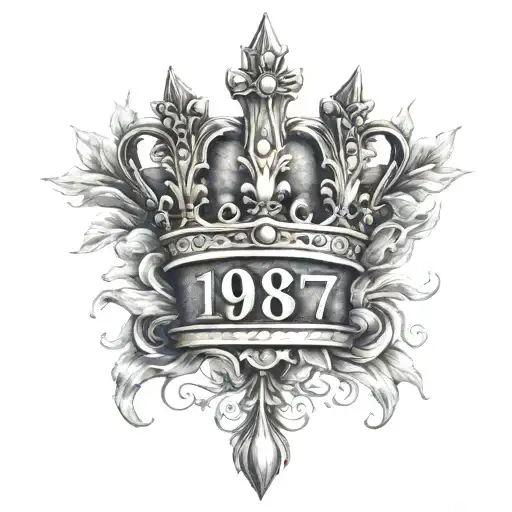 Mens Crown With 1987 In Roman Numerals In Crown Surrounded
