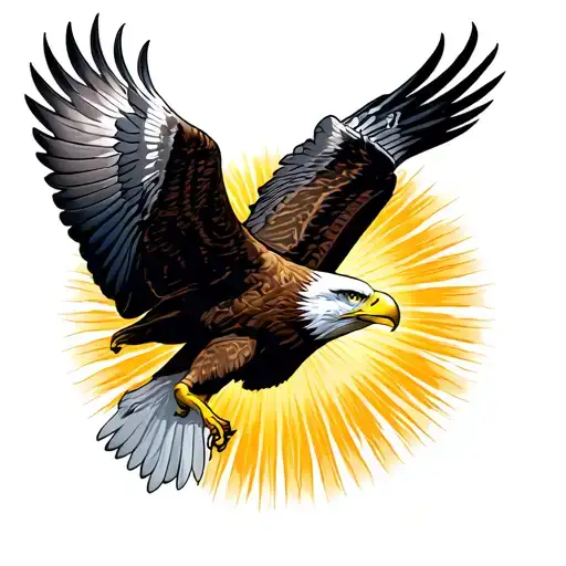 Eagle Flying Way From Sun On Neck