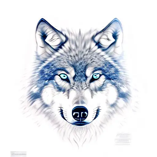 Wolf With Blue Eyes And A Cross In The Left One