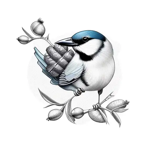 Parus Bird With Acorn