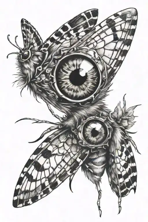 Eye And A Moth With Spread Wings Dark