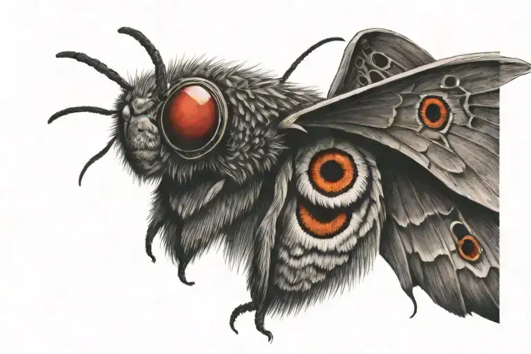 Traditional Moth Spreading Its Wings With A Human Eye Dark