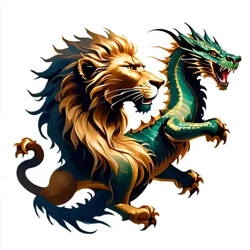 Lion And Dragon Intertwined
