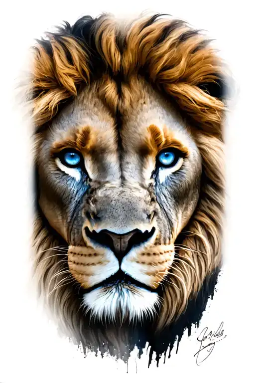 Lion Face Blue Eyes With A Cross