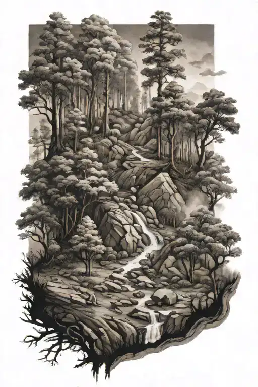 Burned Forest Hillside Slopes Down Towards