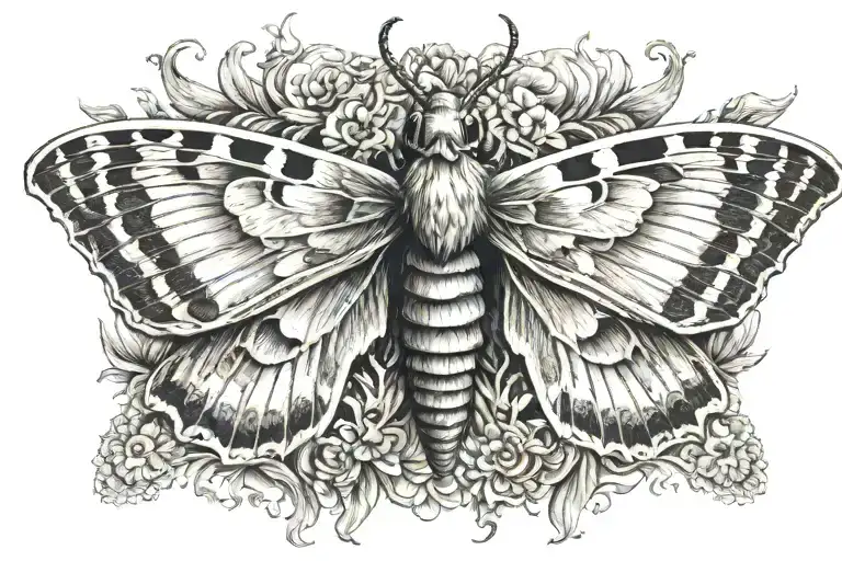 Moth With Wings Spread And Skull On Its Back