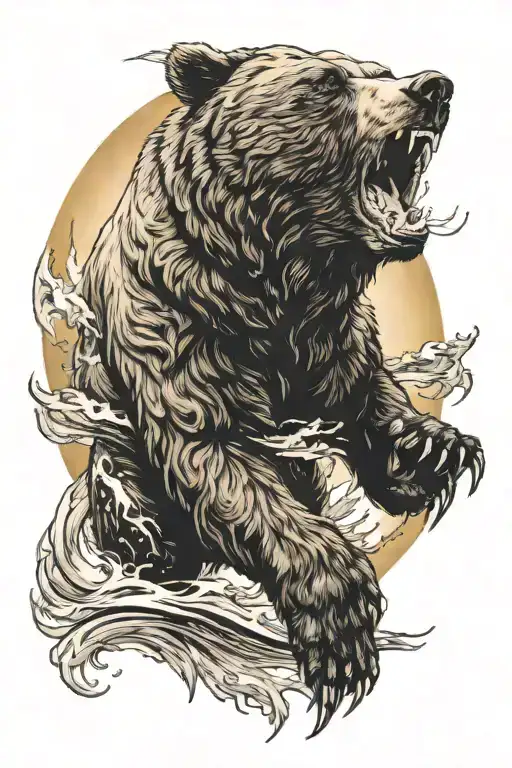 Bear Roaring With Sun In The Background