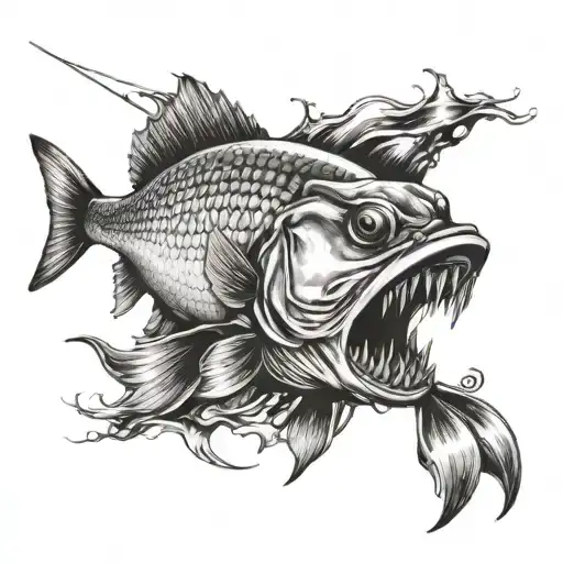 Fish With Fishing Lure In Mouth