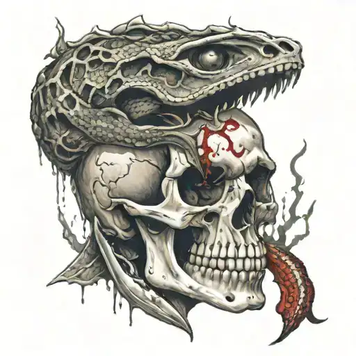 Bleeding Skull With A Viper Wrapped Around The Skull And Coming Out Of The Eye Socket