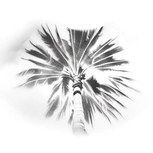 One Palm Tree On The Far Right Side Of A Bunch Of Clouds