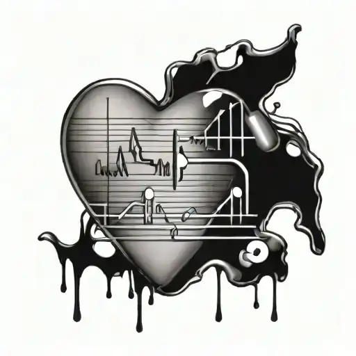 A Realistic Tattoo Of A Heart Monitor Line Transforming Into A Flowing River With Musical Notes