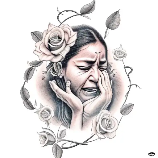 Colombian Woman Crying Holding A Rose Vine