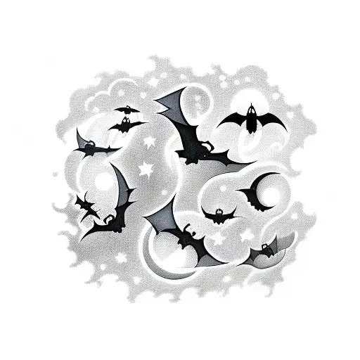 Night Sky With Bats Moon And Clouds In Aurora Borealis