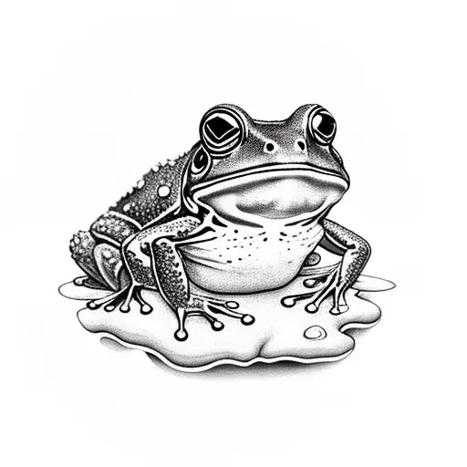 Big Eyed Frog On A Mushroom With Ferns And Crystals