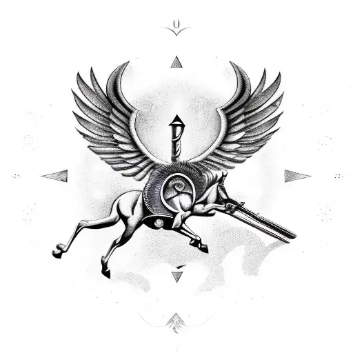 Sagittarius Sign With A Key And Wings