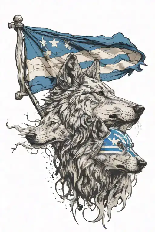 Cuban And Greek Flag Background With Wolf