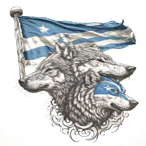 Cuban Flag And Greek Flag Background With Wolf