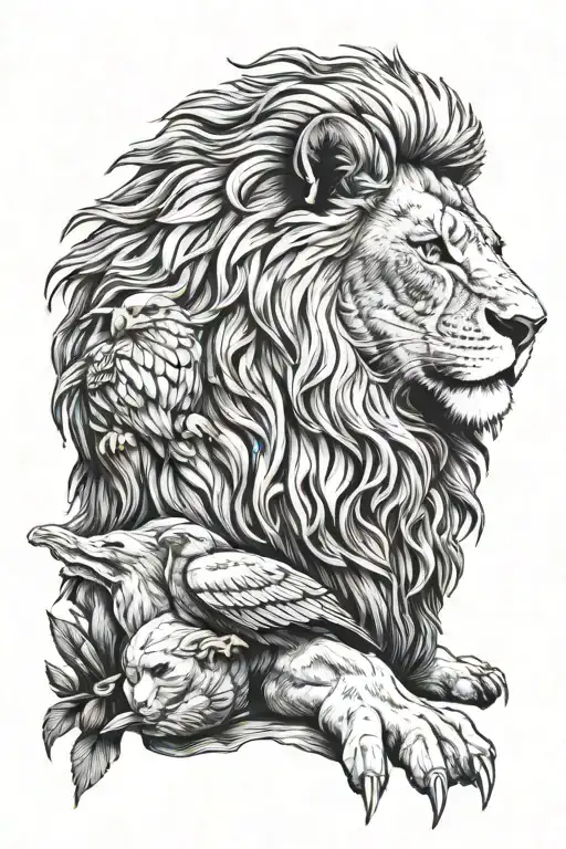 Lion With A Eagle Perched On Top