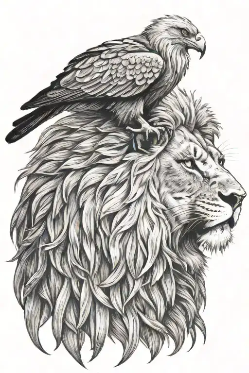 Lion With A Eagle Perched On Top