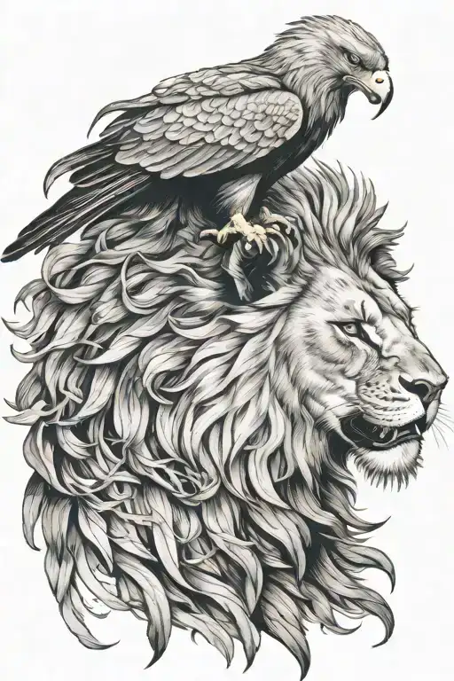 Lion With A Eagle Fighting