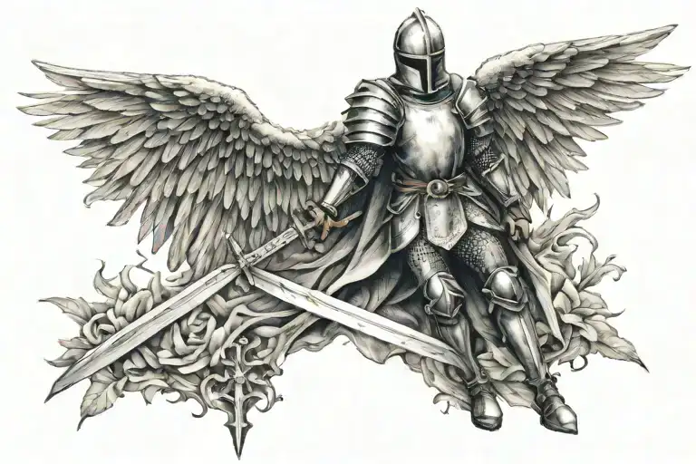 Knight Angel Sword In The Ground Wings Collapsed