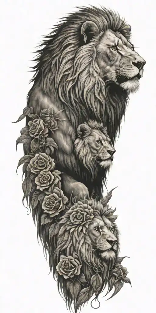 Lion With A Eagle And Thorns And Roses