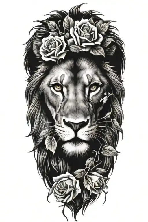Lion With A Eagle And Thorns And Roses