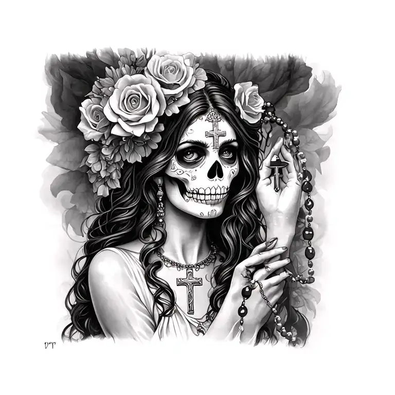 Catrina Woman With Catholic Rosary