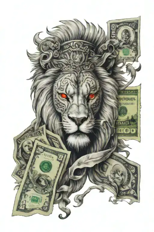 Red Eye Lion In Background Money Power Wealth