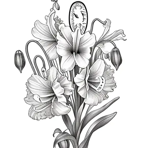 Lily Of The Valley Daffodils Gladiolus And Poppy Morning Glory And Aster Bouquet