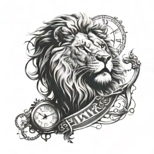 Wrist Tatoo With A Lion And Time Clock