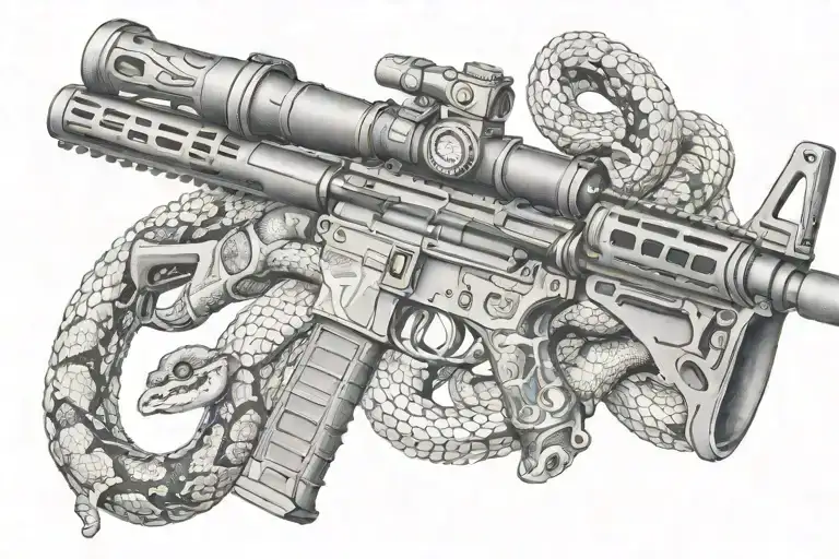 American Ar 15 Rifle With Rattle Snake Wrapping Ot Around With Snake Head Showing