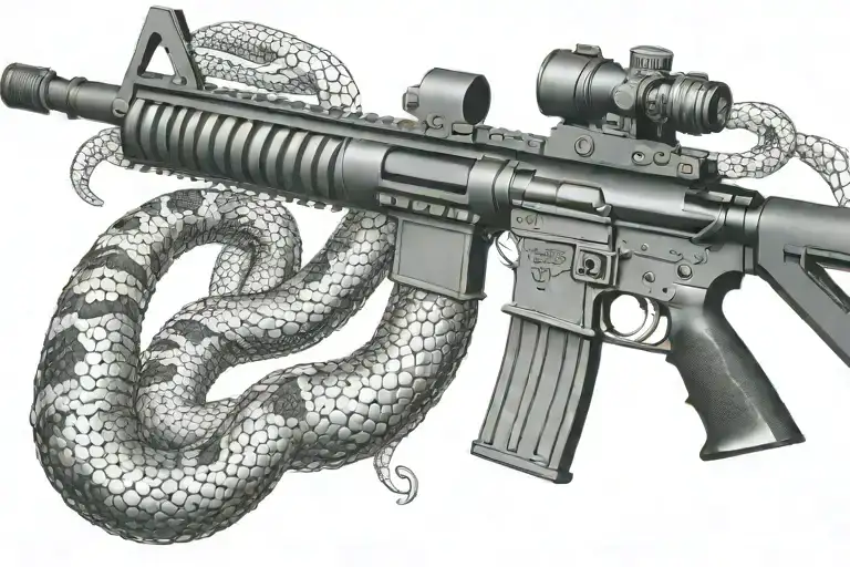 Snake Ar 15 Rifle With Rattle Snake Coiled Around With Snake Head Showing
