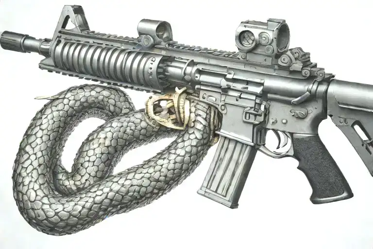 Rattled Snake Wrappped Around Ar 15 Rifle