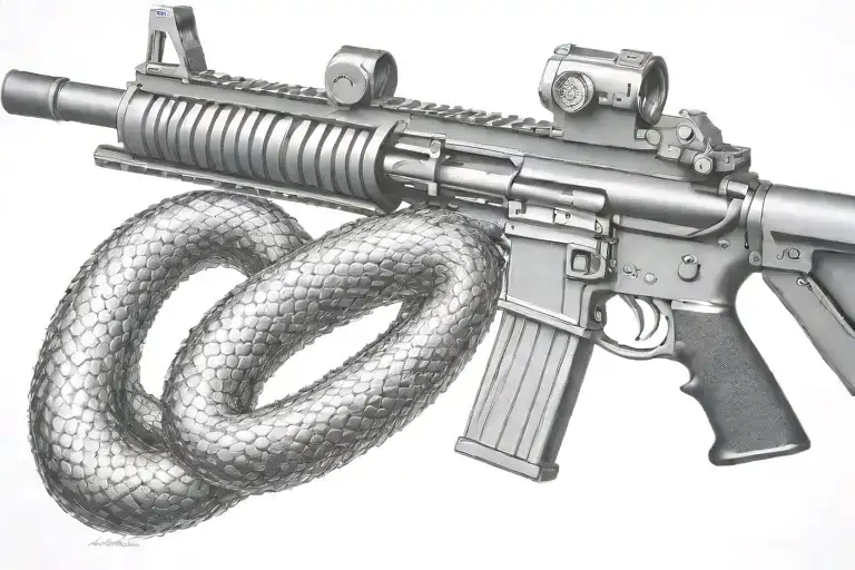 Rattled Snake Wrappped Around Ar 15 Rifle