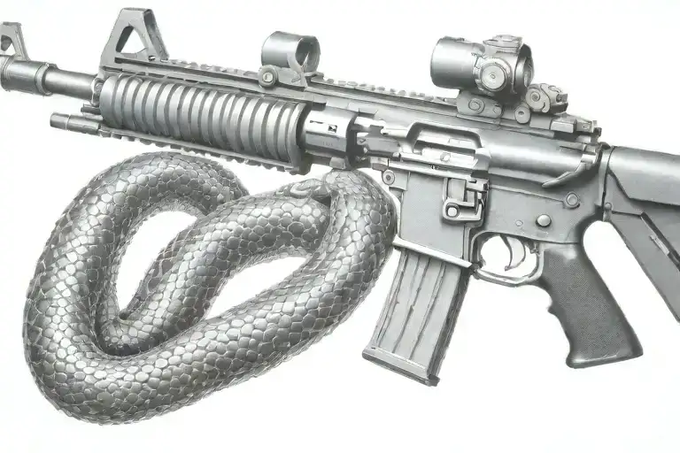 Rattled Snake Wrappped Around Ar 15 Rifle