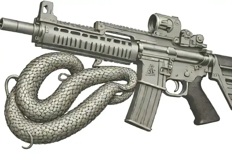 Rattled Snake Wrappped Around Ar 15 Rifle