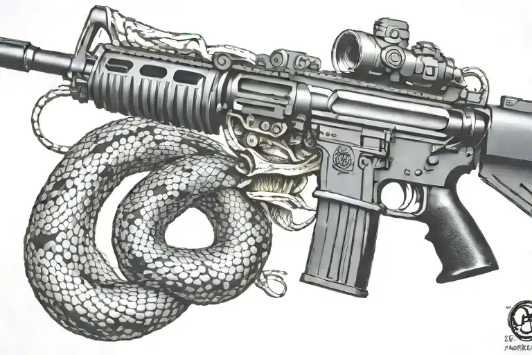 Rattled Snake Wrappped Around Ar 15 Rifle