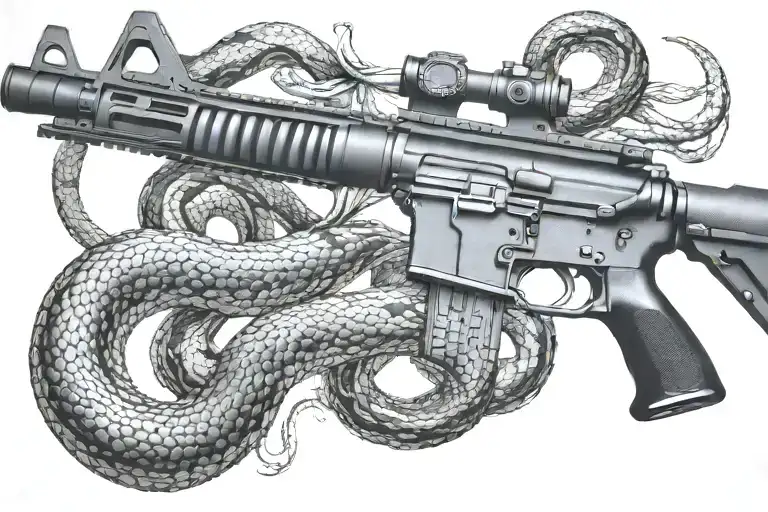 Rattled Snake Wrappped Around Ar 15 Rifle