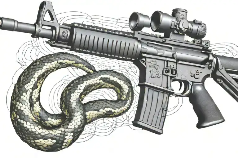 Rattled Snake Wrappped Around Ar 15 Rifle