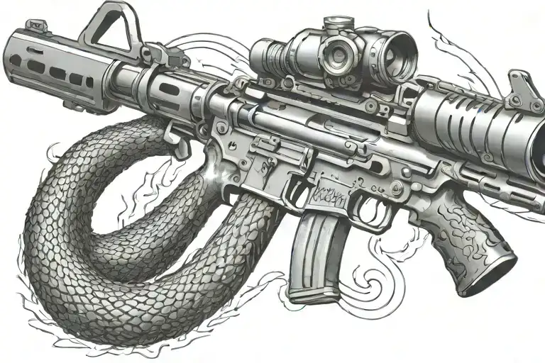 Rattled Snake Wrappped Around Ar 15 Rifle