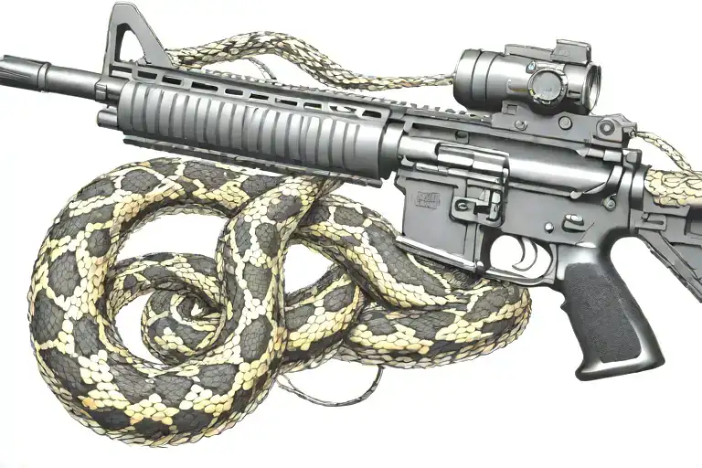Rattled Snake Wrappped Around Ar 15 Rifle