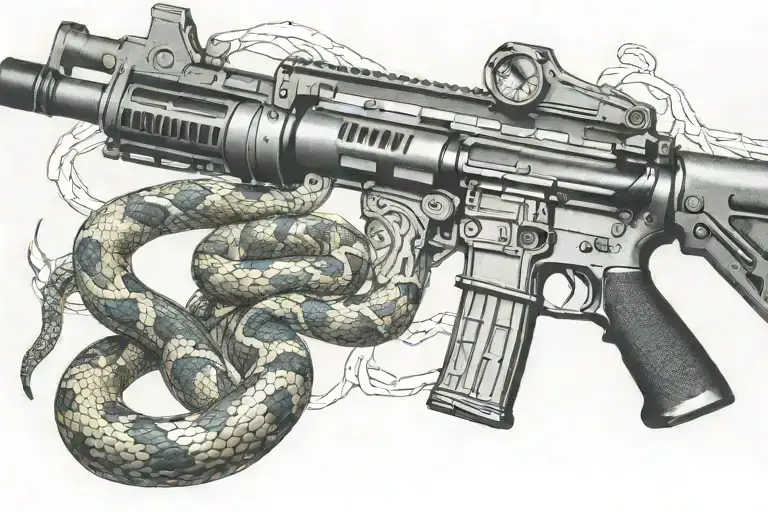 Rattled Snake Wrappped Around Ar 15 Rifle