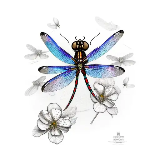 Dragonfly And Butterfly On Cherry Blossom Branch