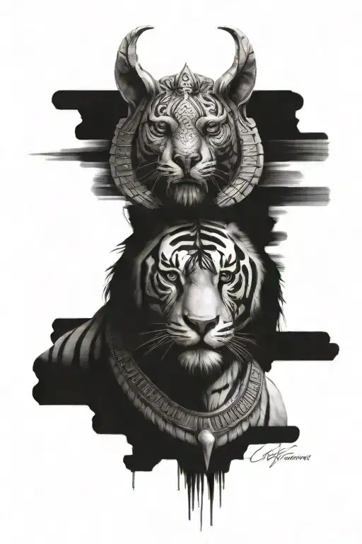 A Realistic Sketch Of Tiger As Egyptian God Horus
