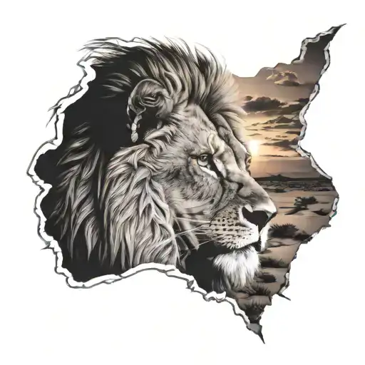 Lion Sahara Desert Sunset