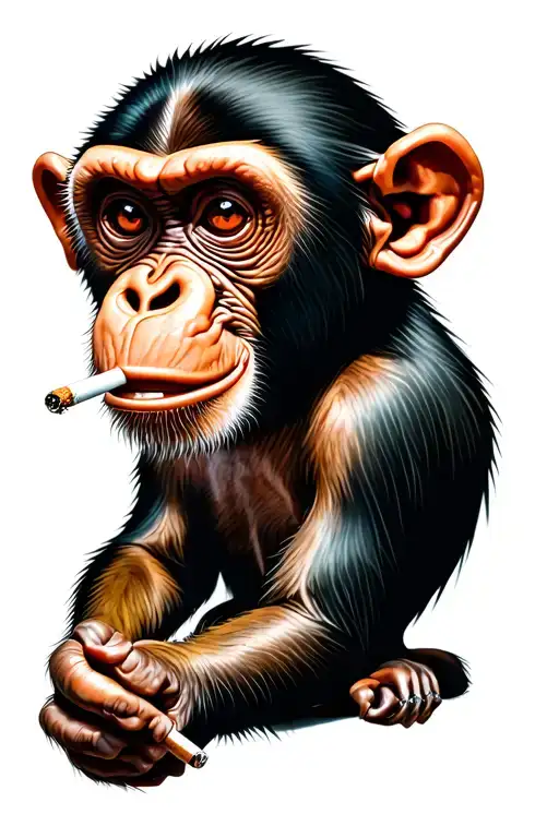 Tattoo With A Monkey With Cigarettes In His Teeth In The Form Of Graffiti