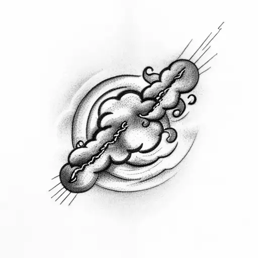 A Detailed Illustration Of A Thunderstorm With A Cross Emerging From The Dark Clouds